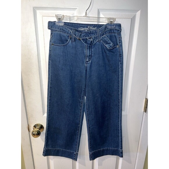 Universal Thread Jeans Womens 26R High Rise Wide Leg Crop Belted Denim y2k boho - Picture 8 of 8